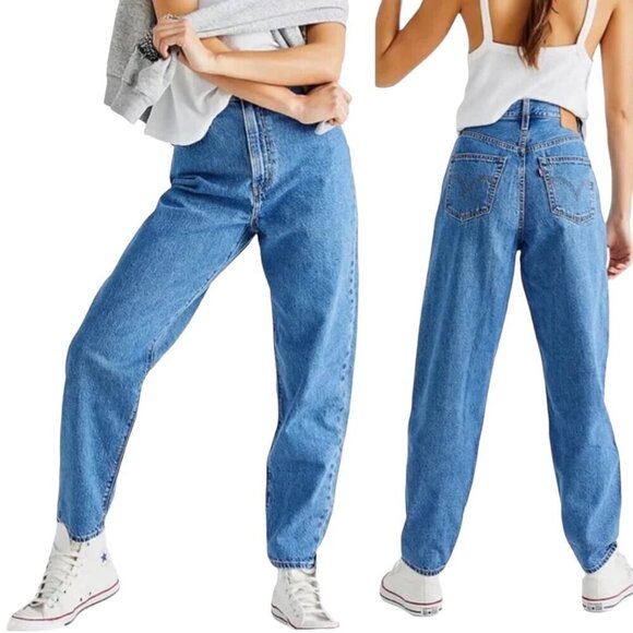 LEVI'S X FREE PEOPLE High Loose Tapered Jeans Hold My Purse Med Blue Wash - Picture 5 of 15